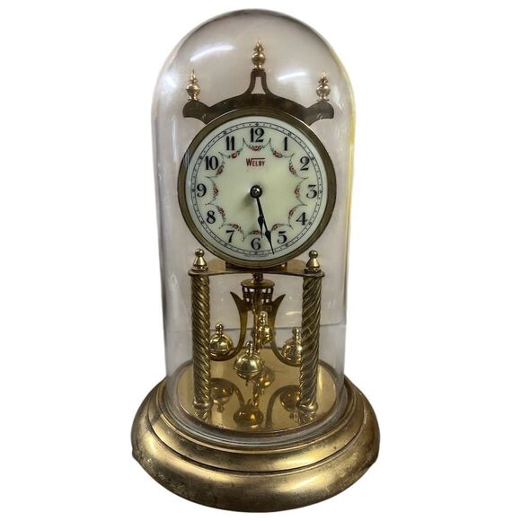 Vintage Welby Anniversary Dome Clock Brass Porcelain Dial Germany - Untested - Picture 1 of 4